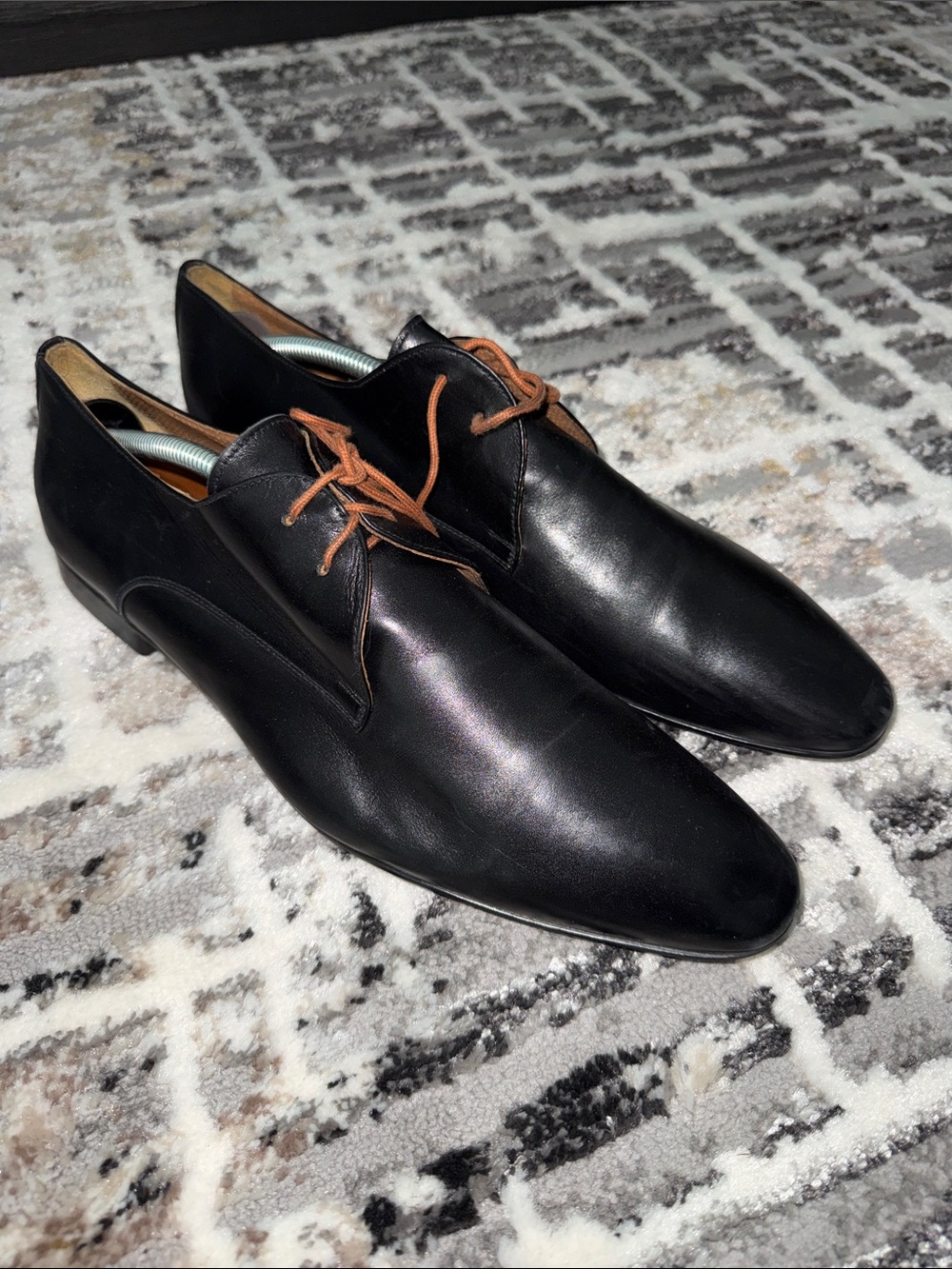 Doucal's Black Leather Derby Shoes with Tan Laces